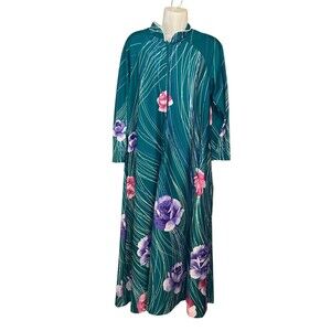 Vintage David Brown California Patio Dress Front Zip Boho Floral Maxi Small